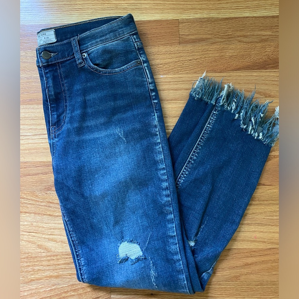 Free People Distressed Blue Denim Jeans